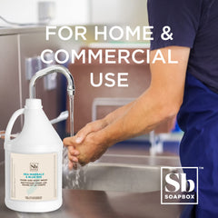 Soapbox gallon refill ideal for hotels, Airbnbs, and offices.
