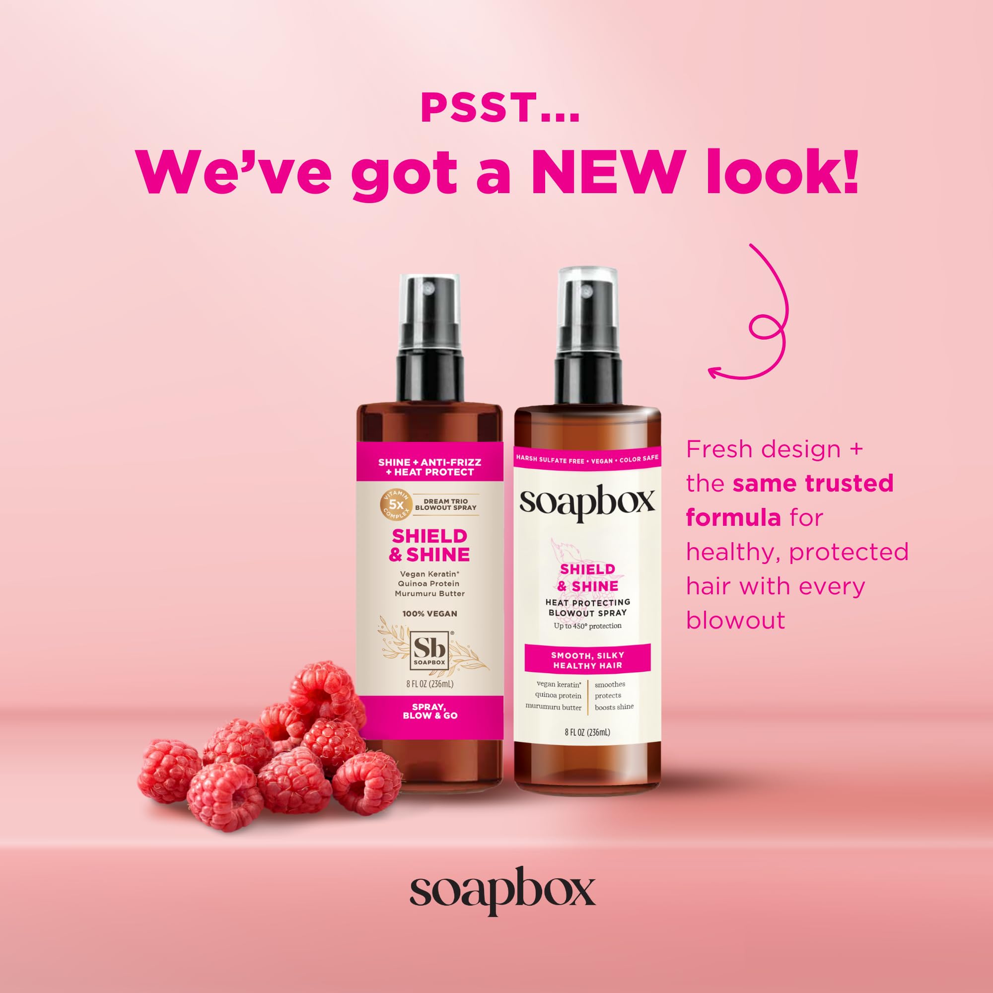 Soapbox Heat Protectant Spray being applied to damp hair before blow-drying for smoother results