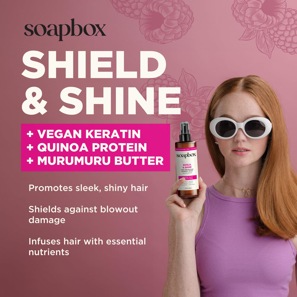 Soapbox Heat Protectant Spray ingredient list highlighting shea butter and argan oil