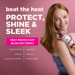 Soapbox Heat Protectant Spray mist dispersing to tame frizz and boost shine