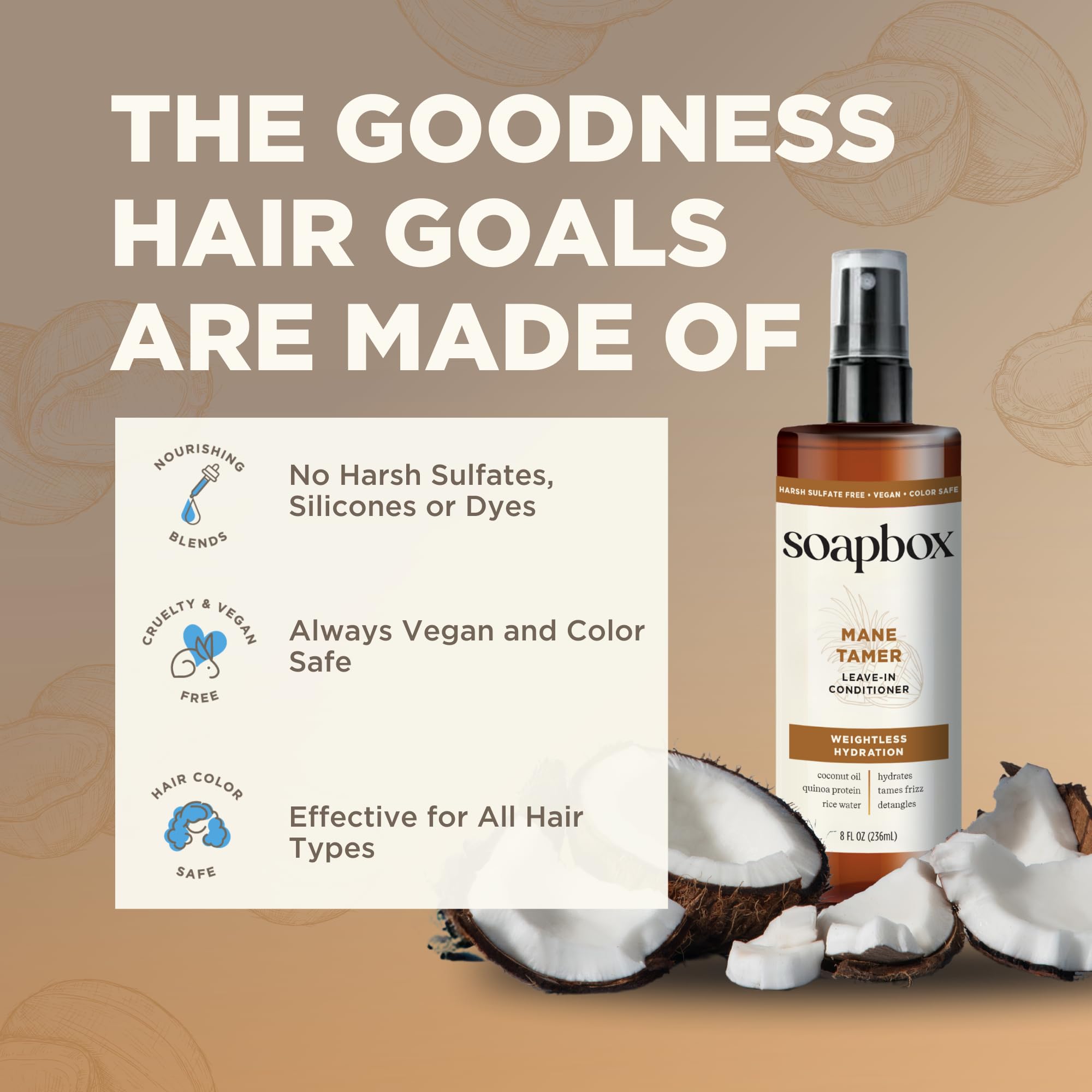 Close-up of frizz control achieved with Soapbox Mane Tamer.