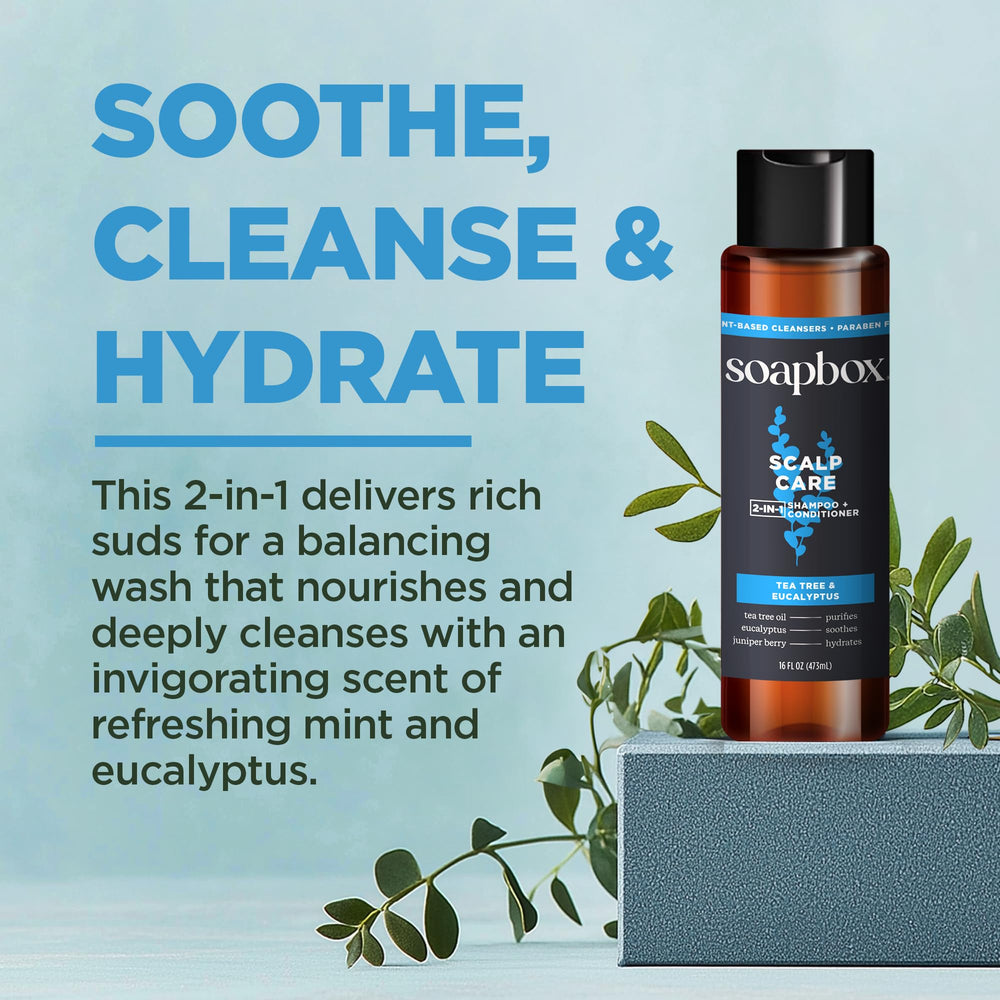 Soapbox Men's 2-in-1 duo packaging highlights convenient daily care.