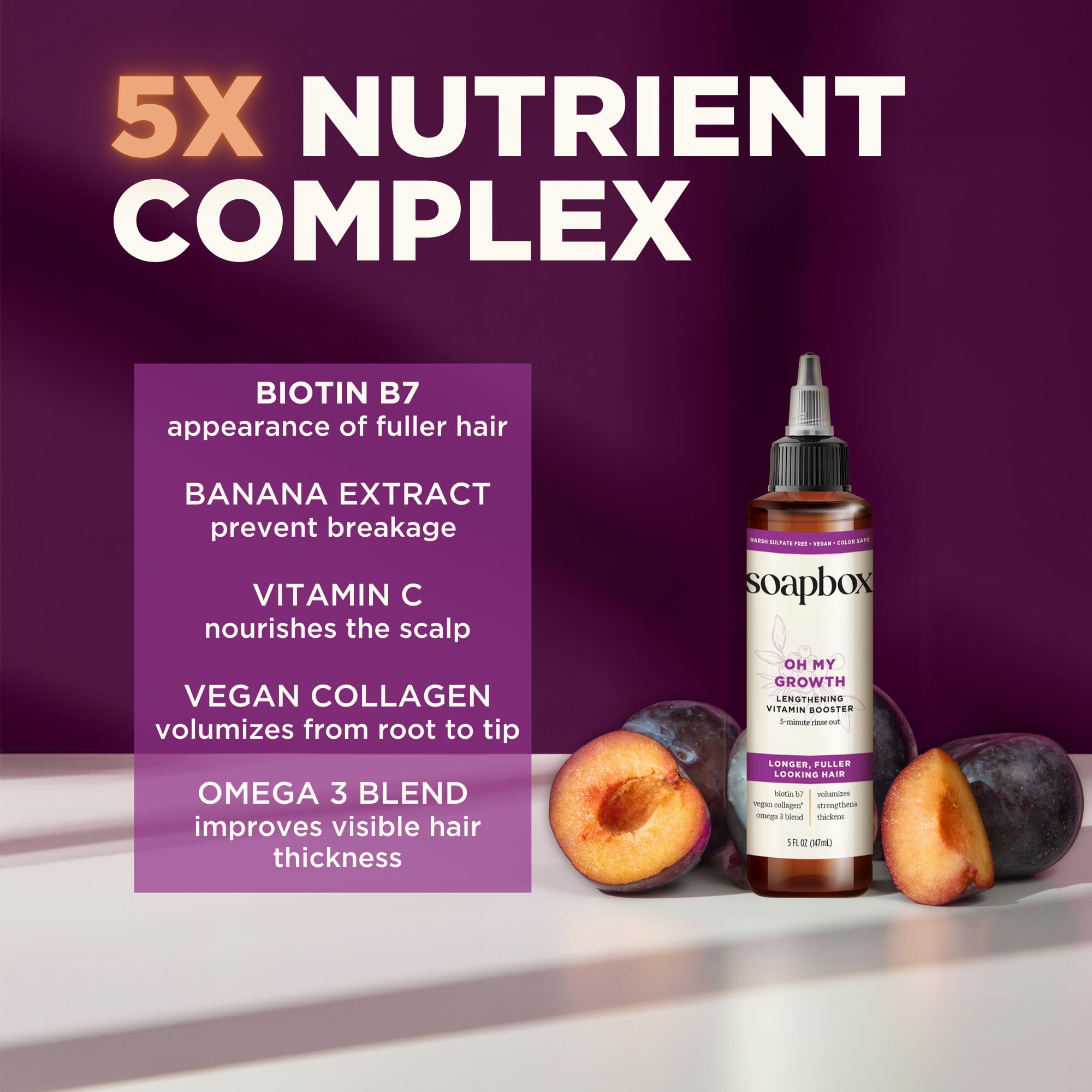 Soapbox Oh My Growth biotin ingredient highlight underlines support for fuller hair appearance.