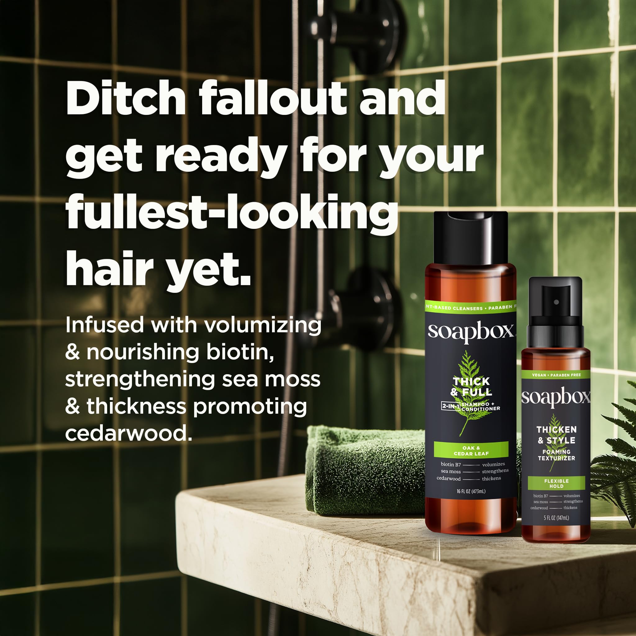 Soapbox Sea moss illustration suggests nourishing minerals for healthier-looking hair.