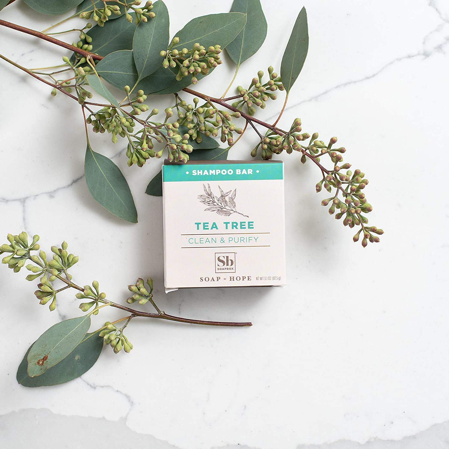 Soapbox Tea Tree Shampoo Bar 3.1 oz pack is travel-ready