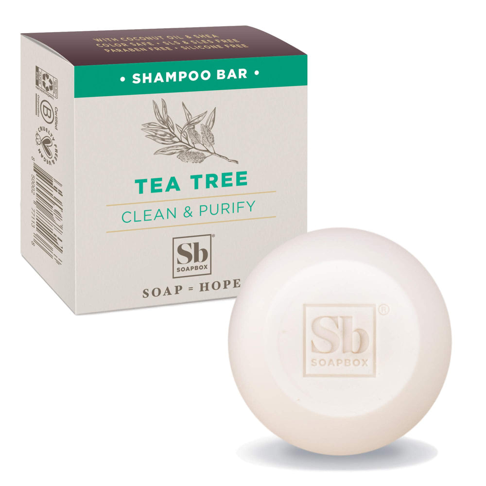 Soapbox Tea Tree Shampoo Bar for dry scalp delivering a fresh cleanse
