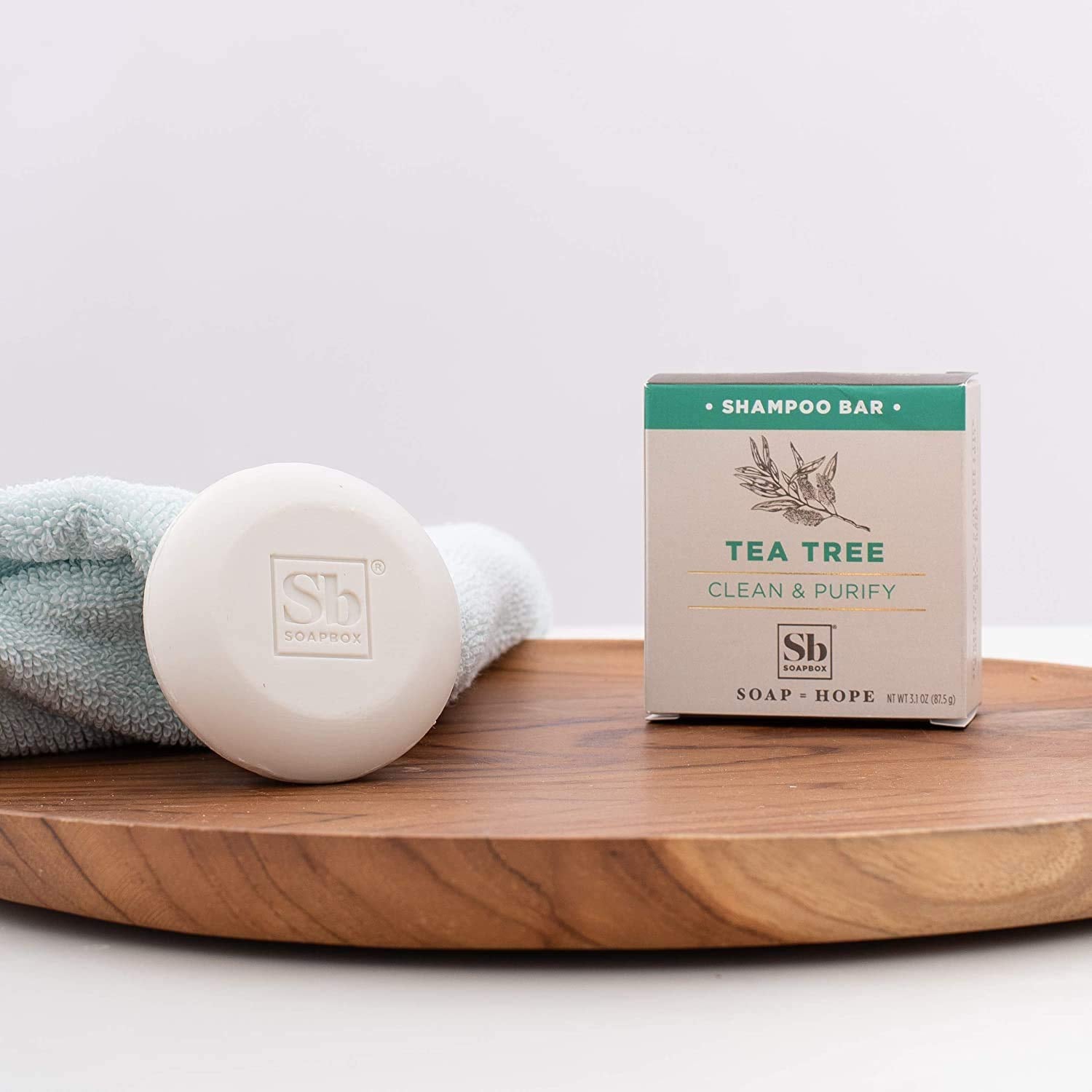 Soapbox Tea Tree Shampoo Bar minty scent for a refreshed wash