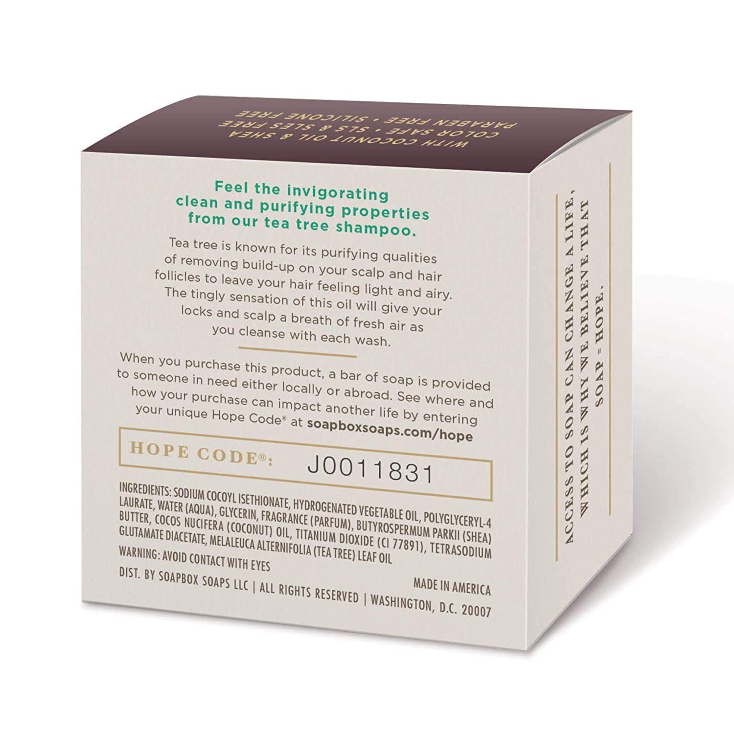 Soapbox Tea Tree Shampoo Bar with rich lather for thorough cleansing