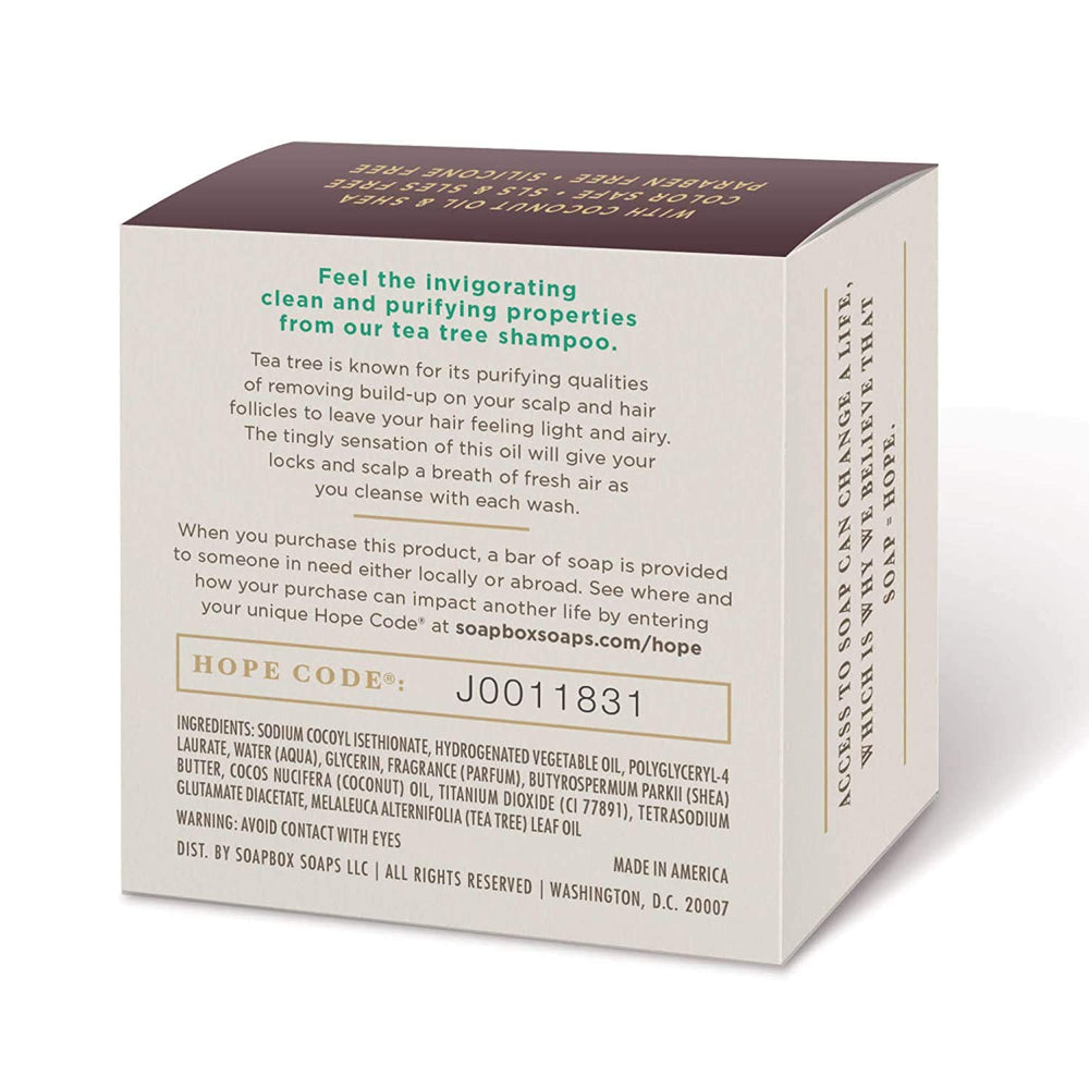 Soapbox Tea Tree Shampoo Bar with rich lather for thorough cleansing