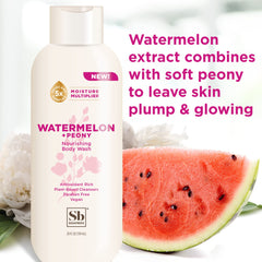 Soapbox Watermelon + Peony lather foaming in shower for a refreshing cleanse.