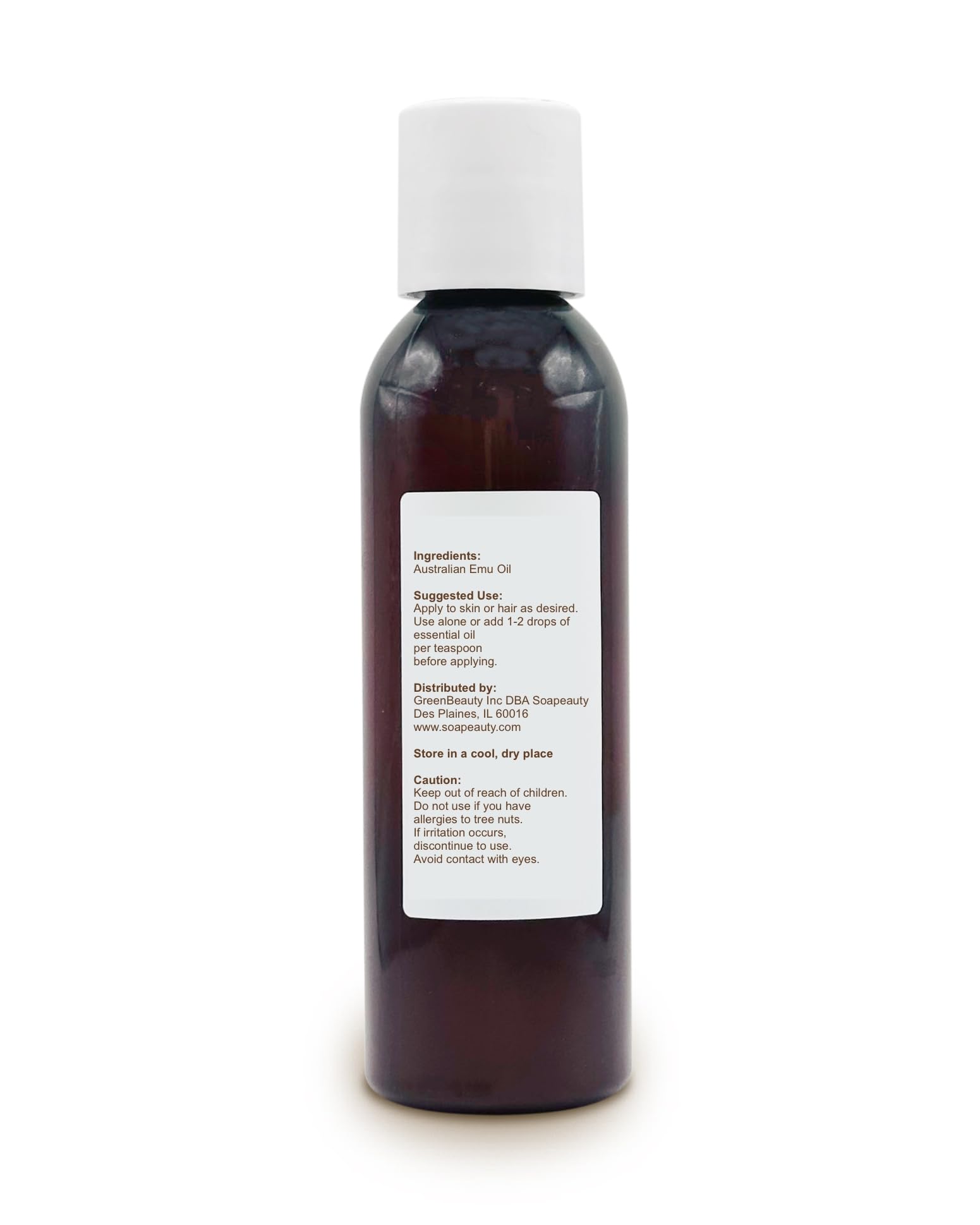 Soapeauty Australian Emu Oil label detail emphasizes purity for smooth, hydrated skin.