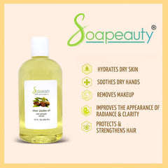 Soapeauty Clear Jojoba Oil used as a hair care oil for nourished strands.