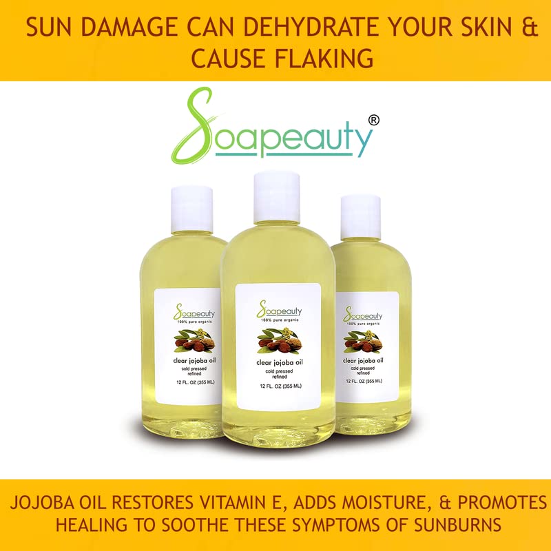 Soapeauty Clear Jojoba Oil packaging shown on a vanity for premium presentation.