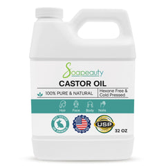 Soapeauty cold-pressed castor oil bottle nourishes skin and hair.