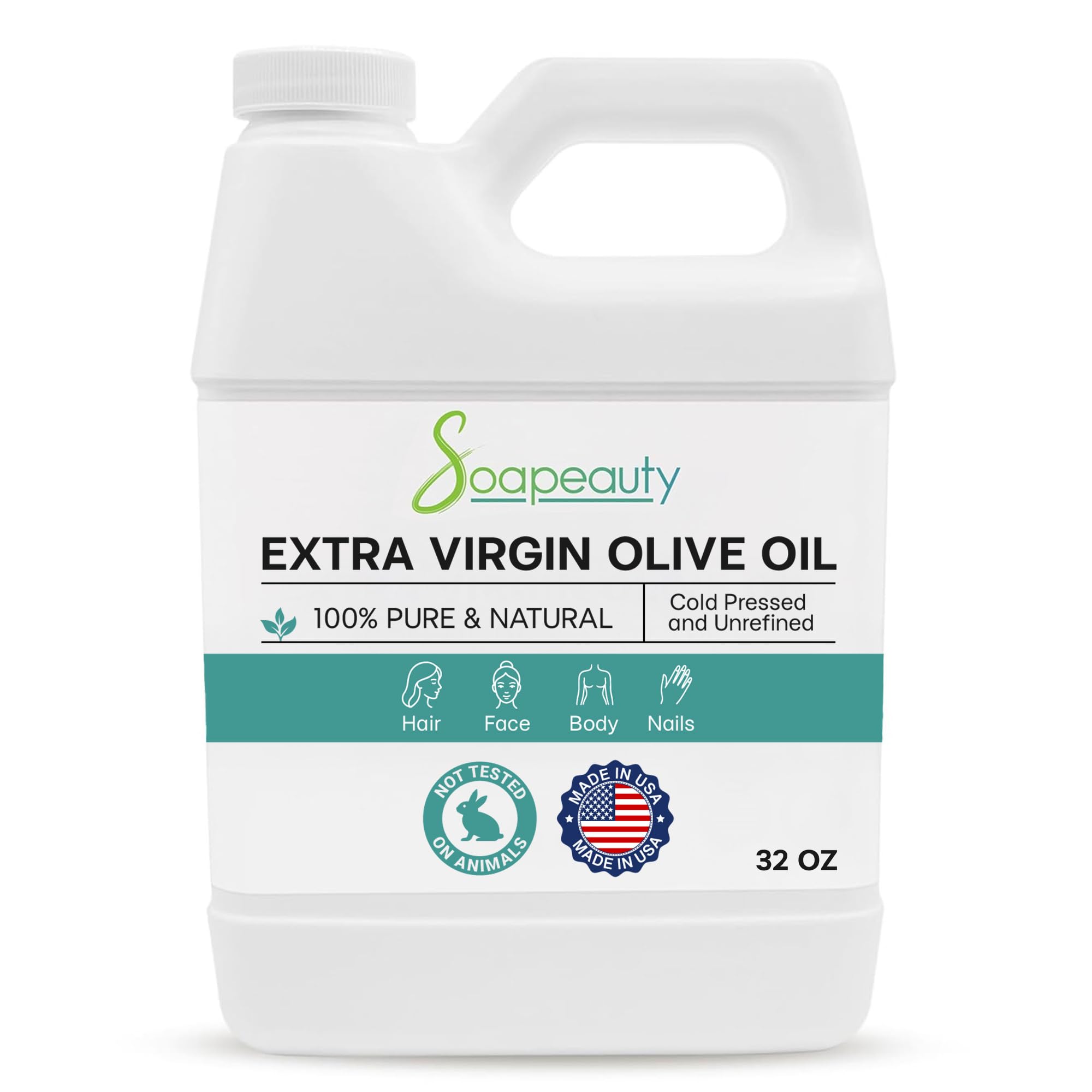 Soapeauty Extra Virgin Olive Oil bottle, 32 oz, ideal for skin and soap