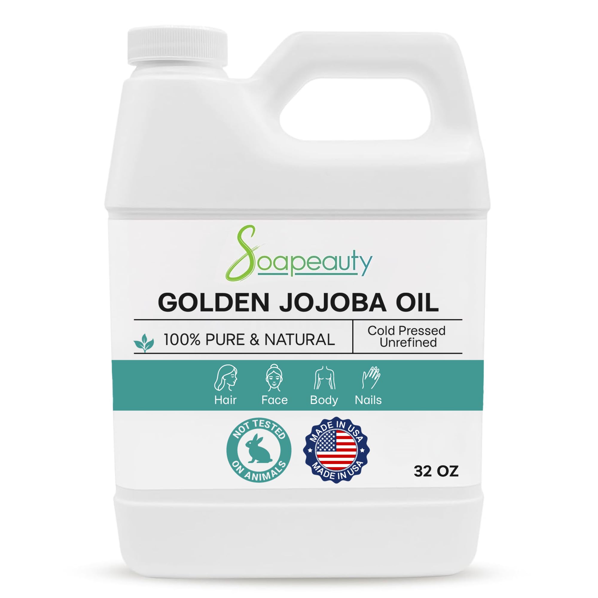 Soapeauty Golden Jojoba Oil bottle close-up showing pure, lightweight hydration for skin and hair.