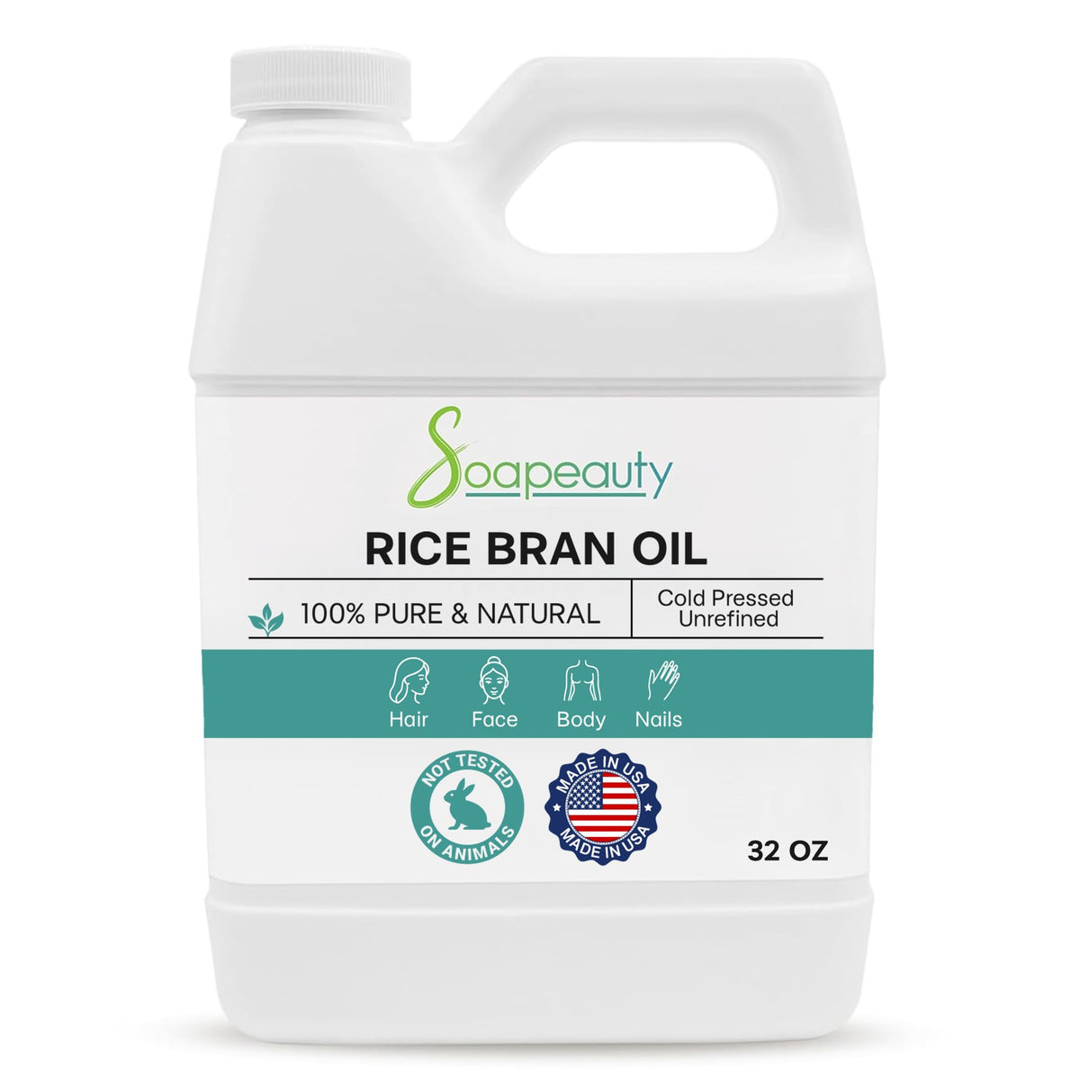 Soapeauty Rice Bran Oil bottle showing pure, versatile carrier for skin and hair care.