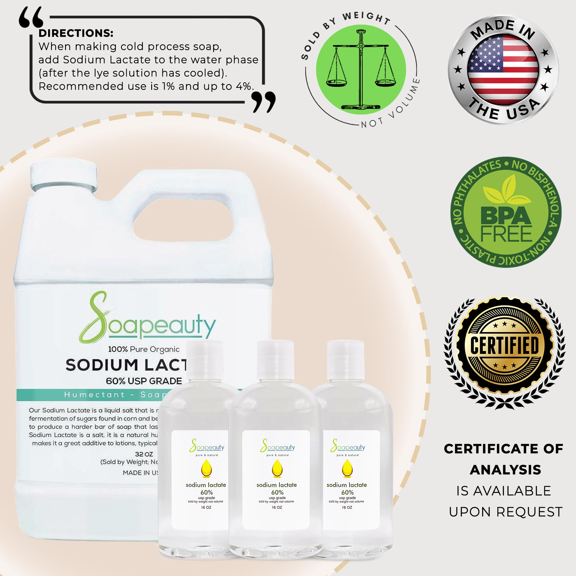 Soapeauty Sodium Lactate bulk packaging implies scalable supply for brands.