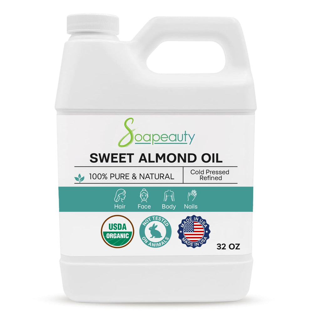 Soapeauty Sweet Almond Oil bottle showing purity for skin, hair, and massage