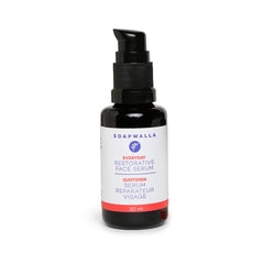 Soapwalla Restorative Facial Serum bottle with pump promotes hydration.