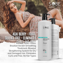 SOBE LUXE nourishing formula features Acai Berry blend for hydrated hair.