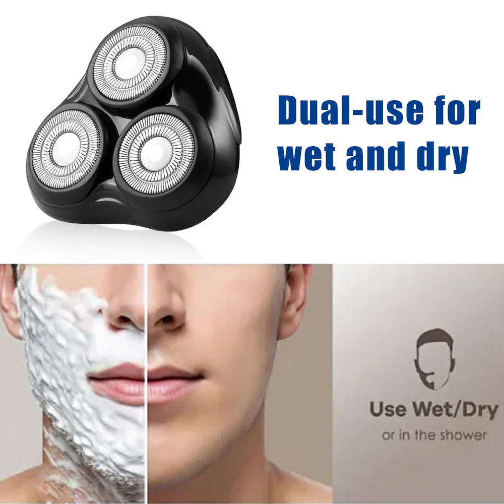 Round-design head in hand, skin-safe glide during shaving.