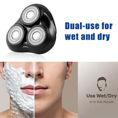 Round-design head in hand, skin-safe glide during shaving.