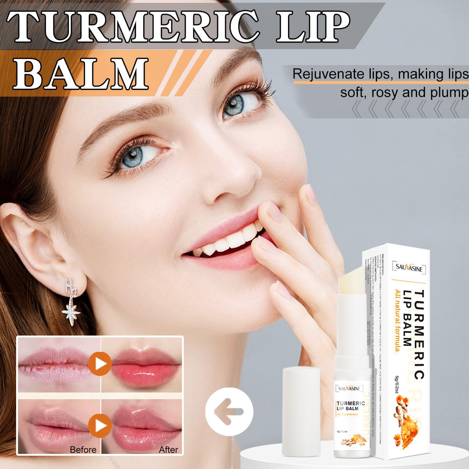 Soelegant turmeric lip scrub applied on lips for gentle exfoliation.