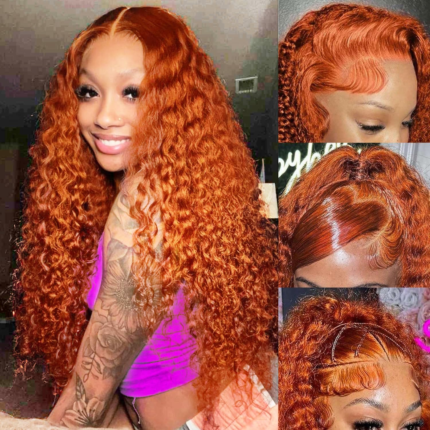 SOEZ 26-inch ginger orange lace front wig with deep wave for natural volume