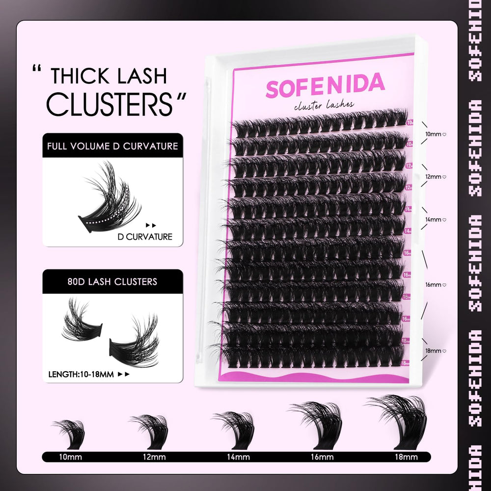 SOFENIDA 10-18mm lash clusters mix for effortless voluminous lashes.