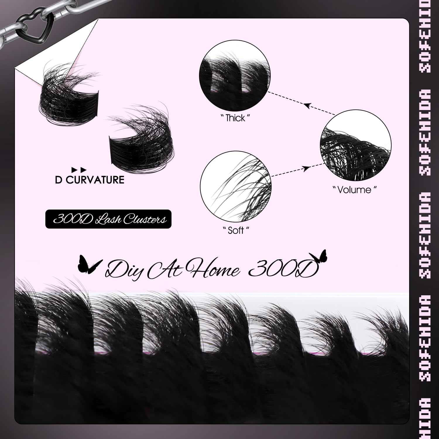 Sofenida volume dense lash clusters create 3D depth and dimension.