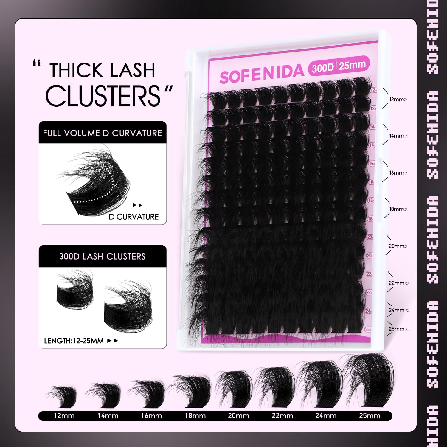 Sofenida wispy look lash clusters for a natural, dimensional effect.