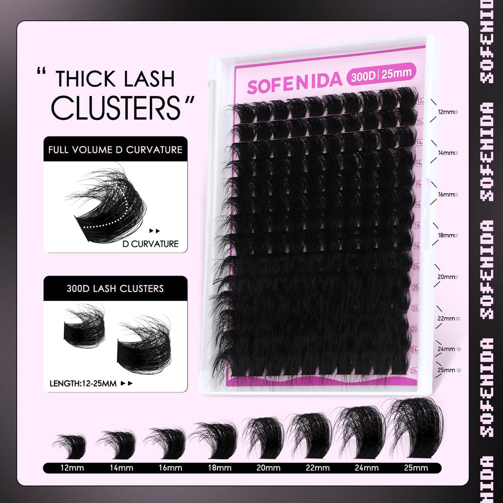 Sofenida wispy look lash clusters for a natural, dimensional effect.