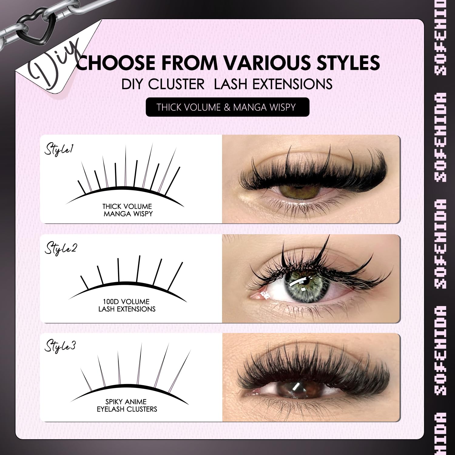 Sofenida manga-style lash clusters offer edgy, layered texture for bold looks.