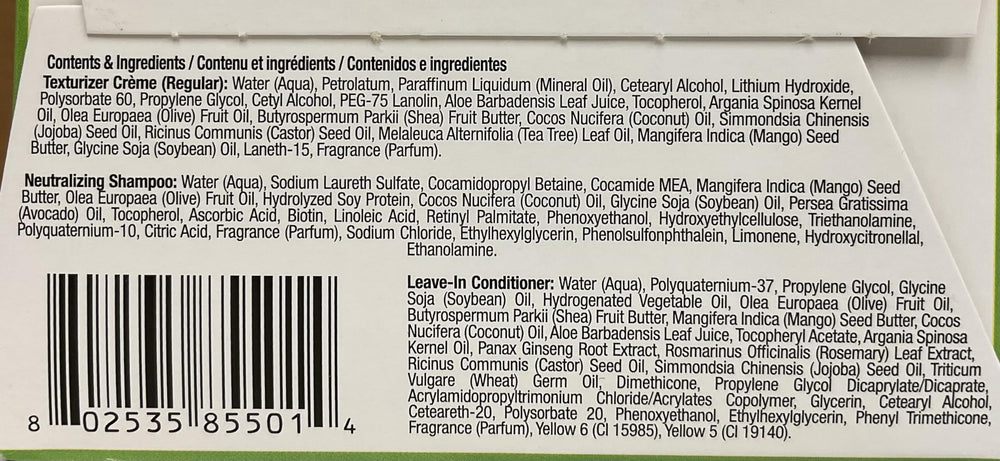 Soft & Beautiful Botanicals Texturizer packaging highlights lye-free formula for safe styling