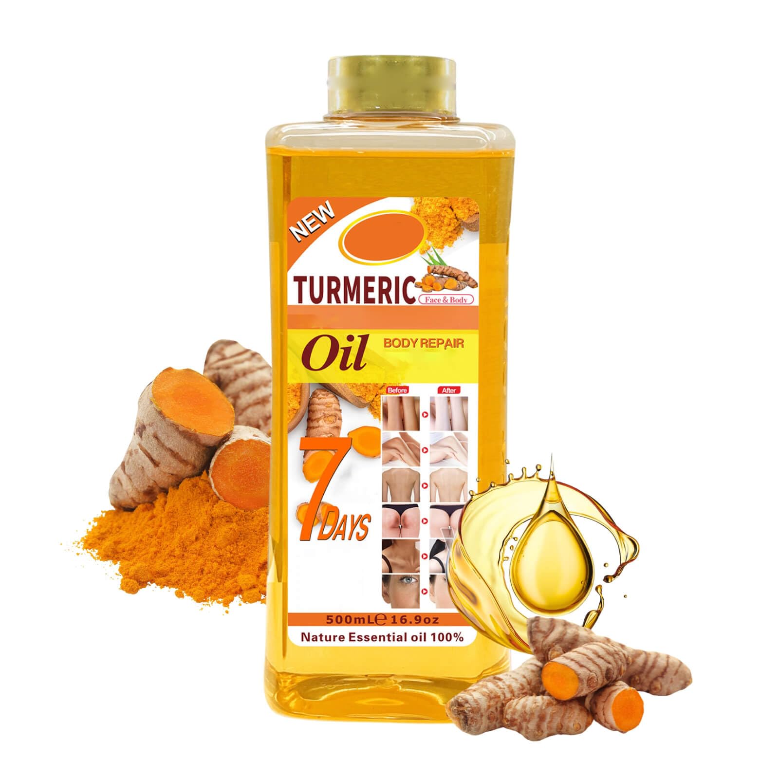 Soft7 Turmeric Oil bottle closeup for daily skin hydration and nourishment.