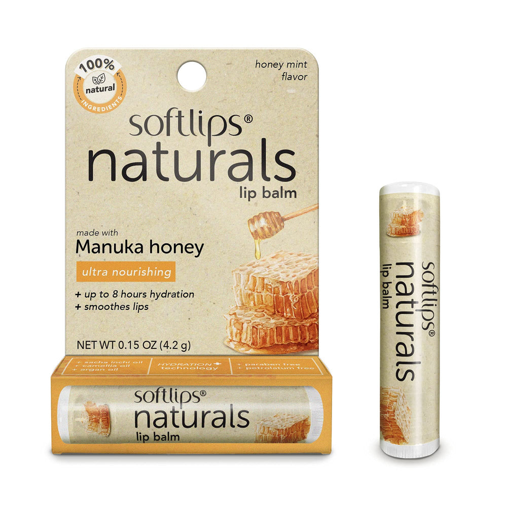 SoftLips Natural Manuka Honey lip balm pack-3 front view for smooth lips and hydration.