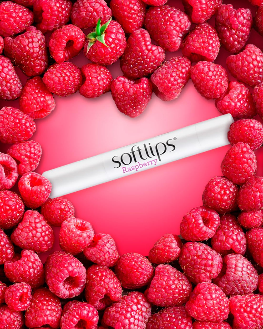SoftLips Raspberry Lip Balm packaging closeup, dual pack ready for on-the-go hydration.