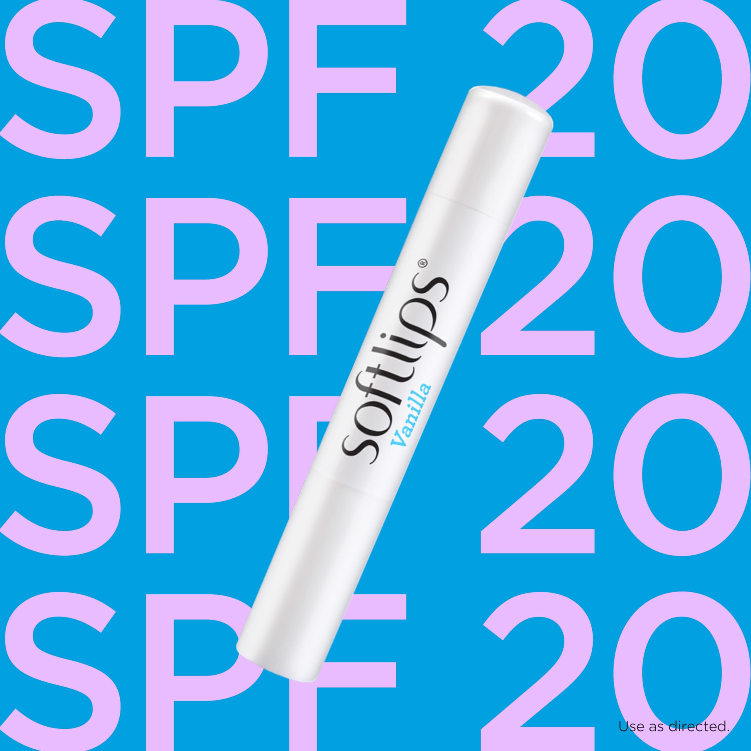 Dermatologist-tested SoftLips vanilla lip balm supports daily lip care.