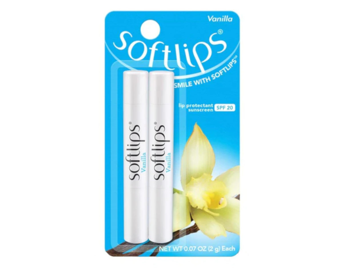 SoftLips Vanilla Lip Protectant SPF 20 front view for everyday protection.