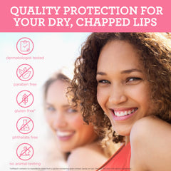 Close-up of SoftLips Watermelon balm applicator on lips.