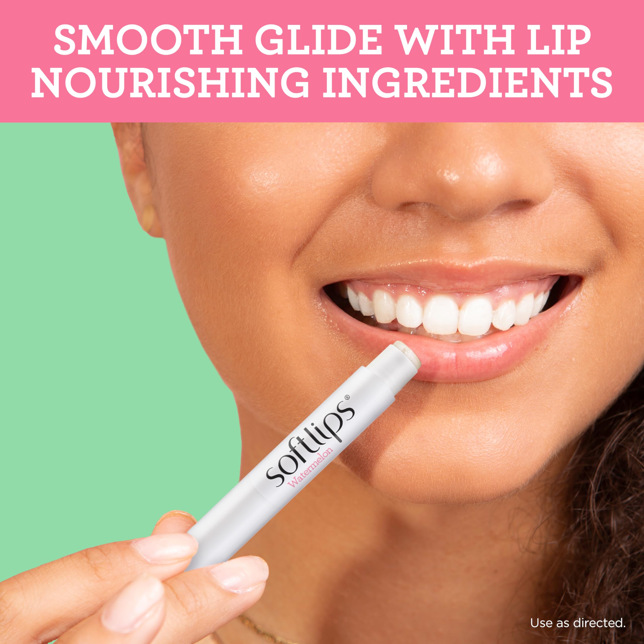SoftLips Watermelon lip balm applied on lips during morning routine.