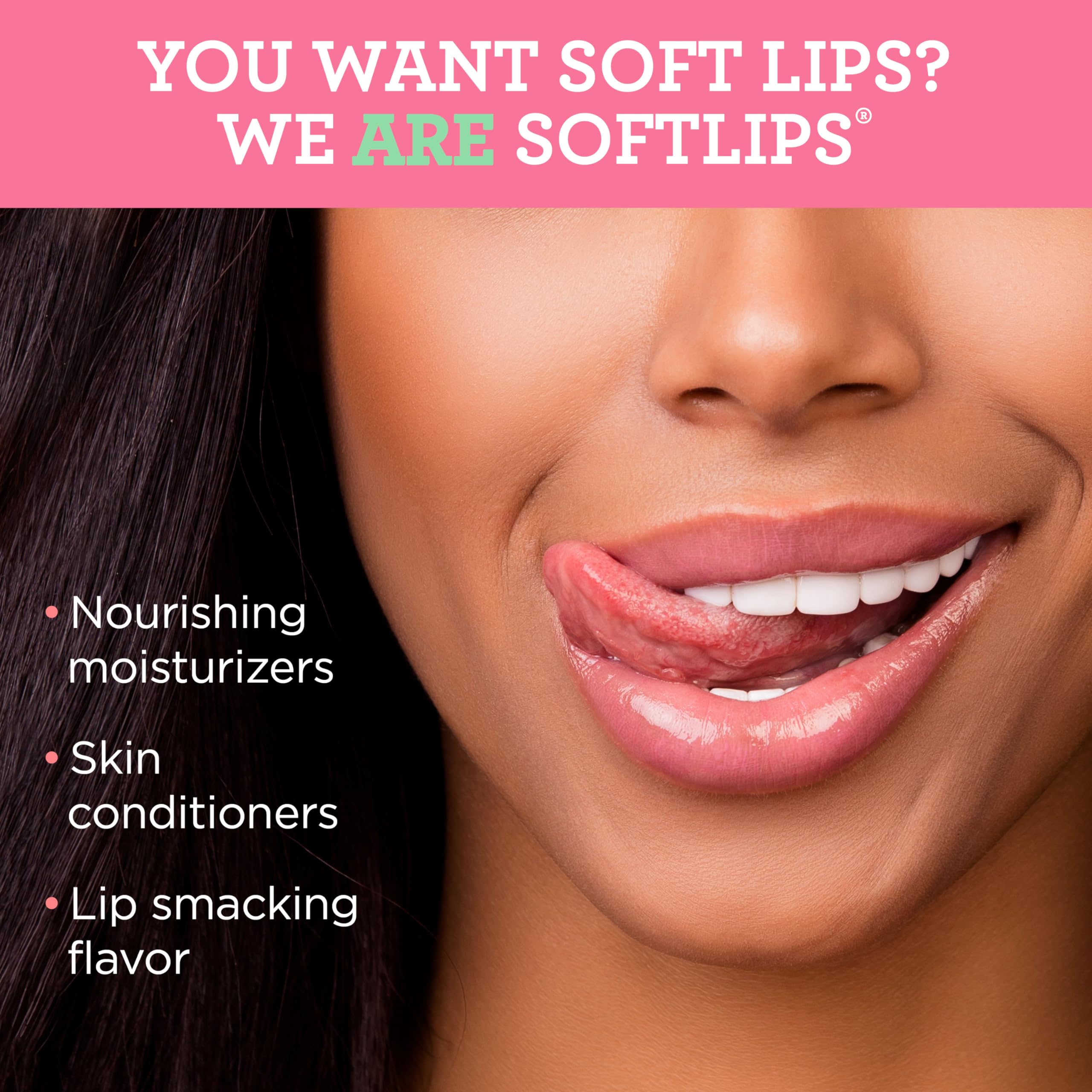 SoftLips Watermelon lip balm in use, smooth glide with SPF 20.