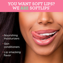 SoftLips Watermelon lip balm in use, smooth glide with SPF 20.