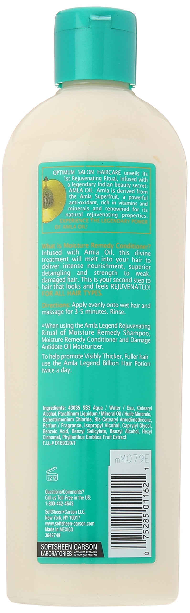 SoftSheen-Carson Amla Legend Moisture Remedy Conditioner label close-up shows amla oil nourishment