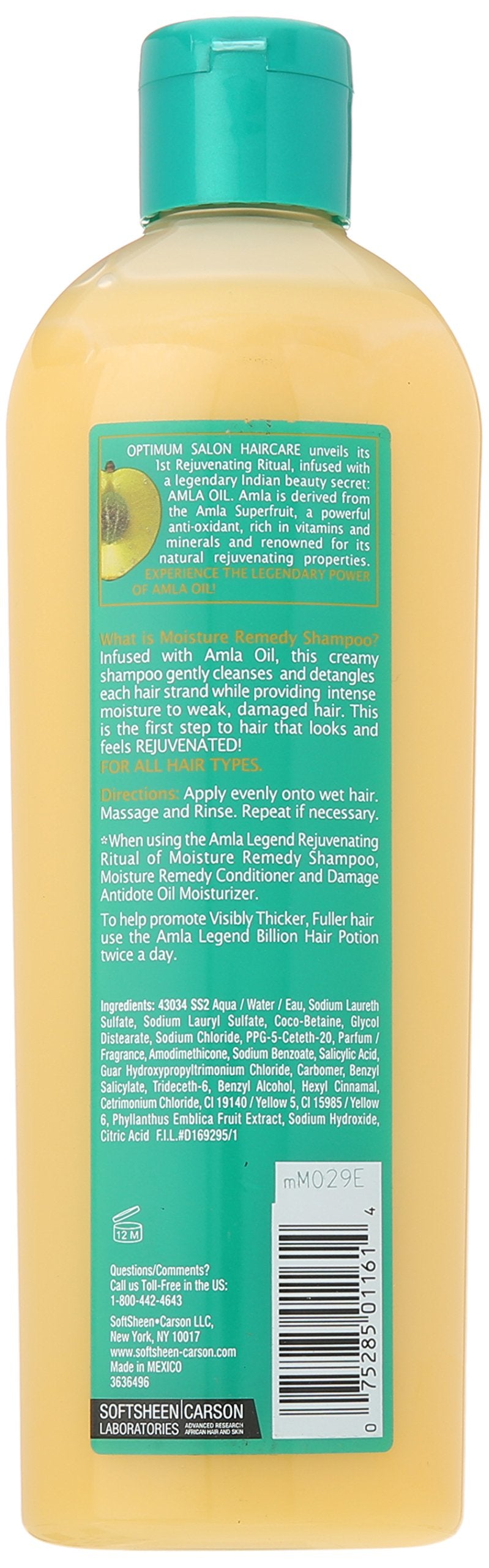 SoftSheen-Carson Amla Legend Moisture Remedy Shampoo label closeup highlights amla oil benefits.