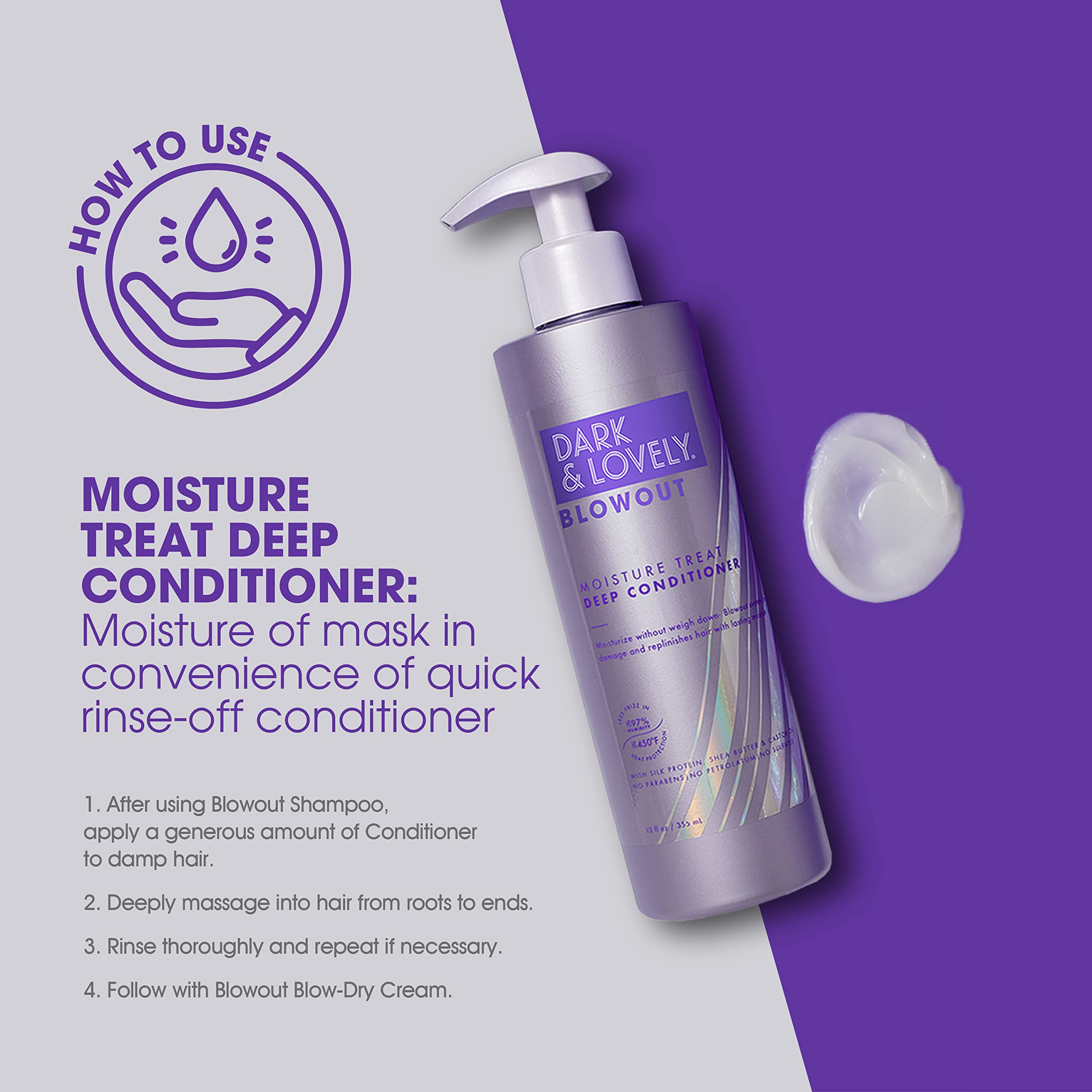SoftSheen Dark and Lovely Deep Conditioner being applied to hair.