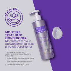 SoftSheen Dark and Lovely Deep Conditioner being applied to hair.