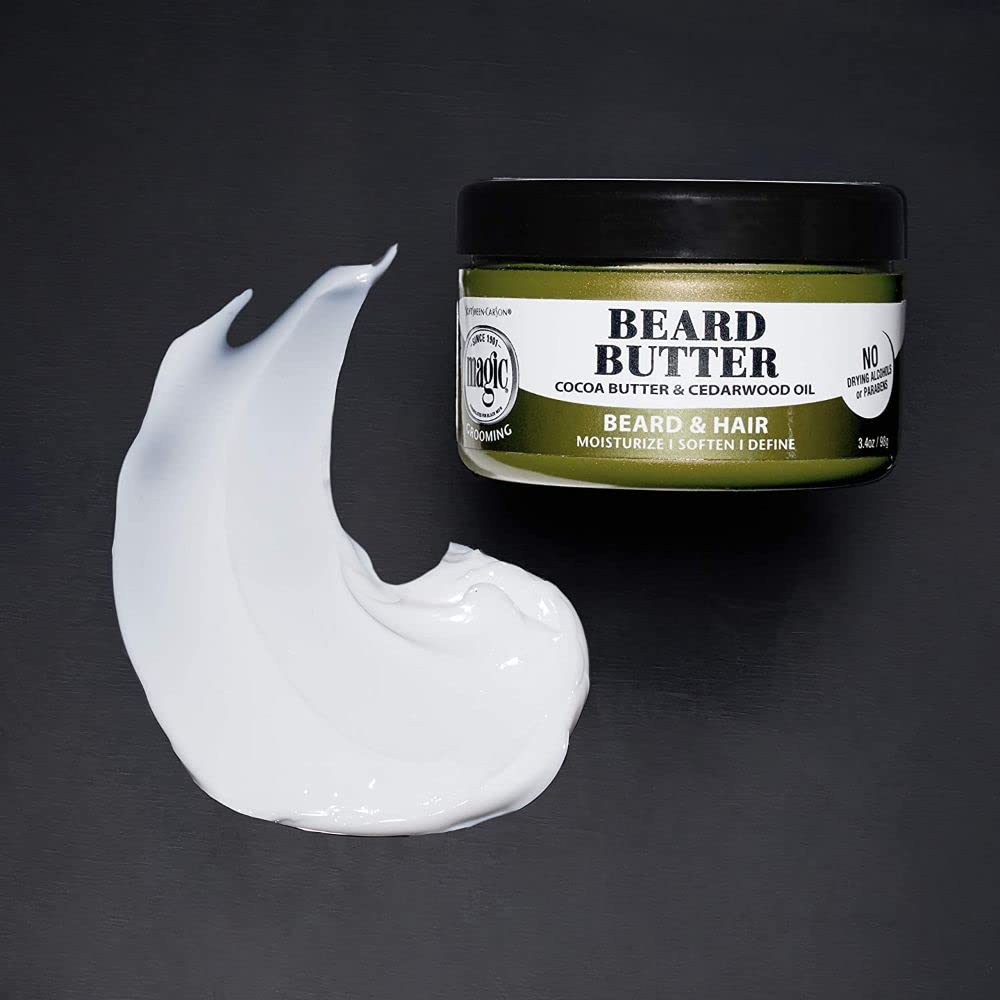 SoftSheen Magic Beard Butter cedarwood oil detail with soothing scent.