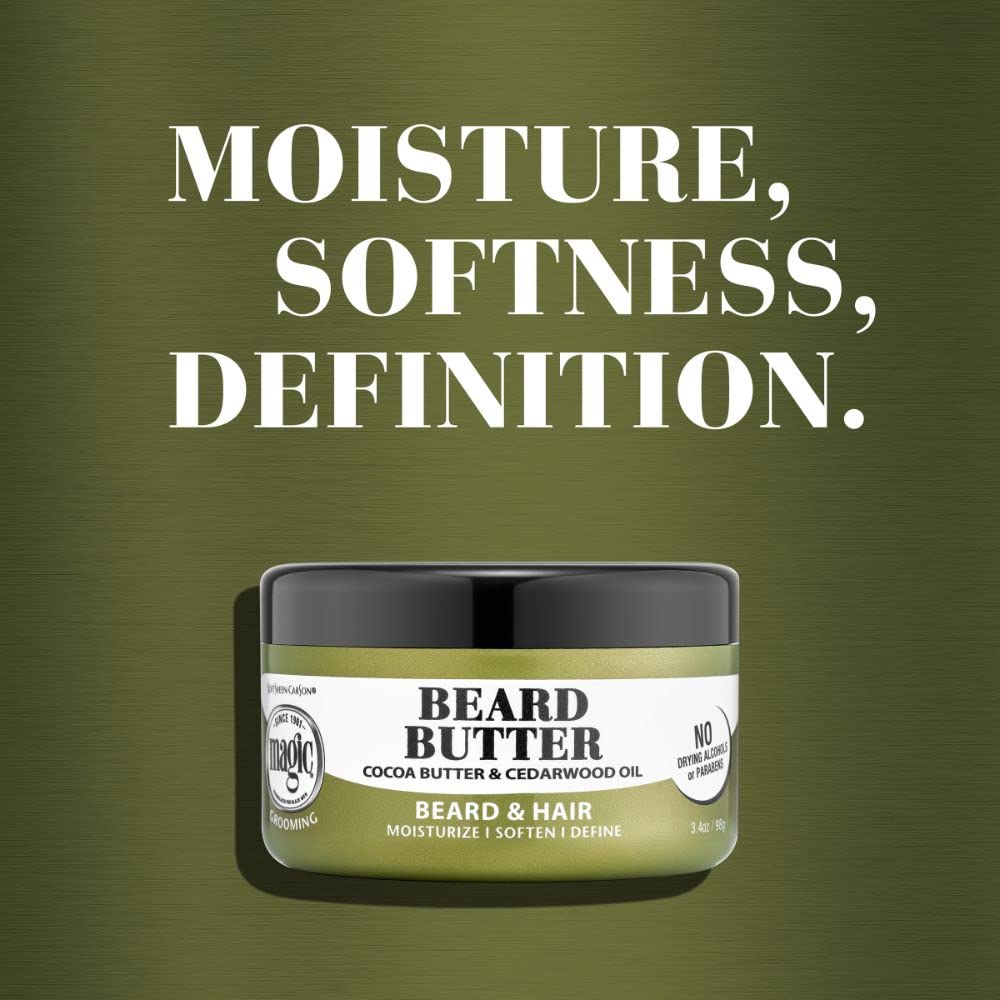 SoftSheen Magic Beard Butter cocoa butter detail for deep conditioning.